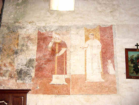 Peinture murale du XVIème siècle: le moine à l'extrême gauche est probablement un vestige d'une campagne antérieure