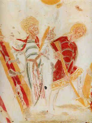 A droite: Adam bêchant et Eve filant