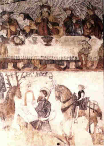 Registre supérieur: Décollation de saint Jean-Baptiste. Registre inférieur: Légende de saint Hubert