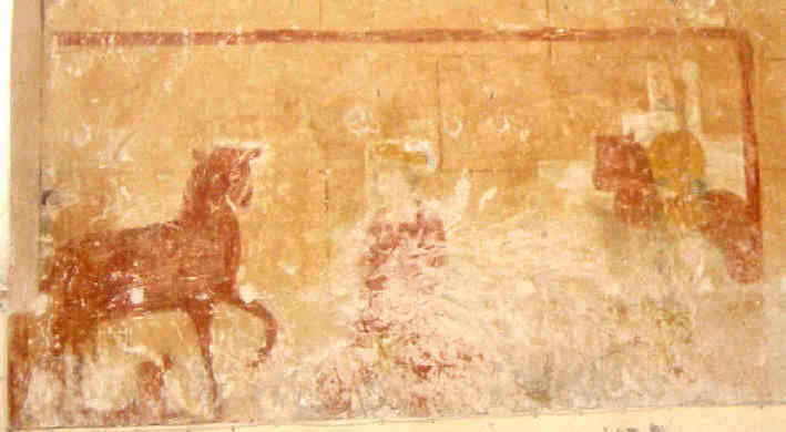 Scène représentant peut-être un épisode de la vie de Saint Lubin quand des brigands le torturèrent pour qu'il révèle où était caché le trésor de son abbaye