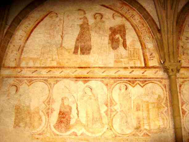 Registre supérieur: Saint Samson, portant une mître (à droite) envoie Saint Méen en mission