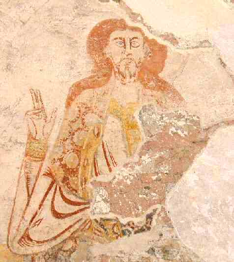 Remarquez le longue chevelure du Christ et l'iris bleu de son oeil droit (seul rehaut encore visible)