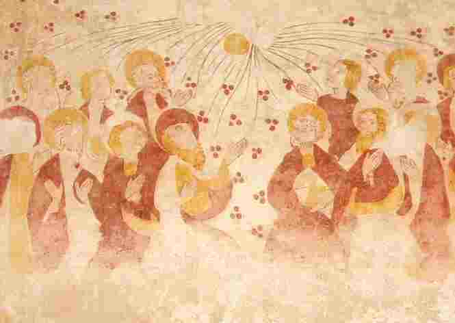 Les rayons descendent sur la tête des Apôtres mais la Vierge est absente