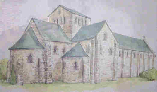 Aquarelle représentant l'abbatiale avant son déclin