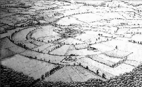Au centre, l'abbaye entourée des cellules des moines (ils furent à une certaine époque plus de 80) et les cercles concentriques des terres défrichées